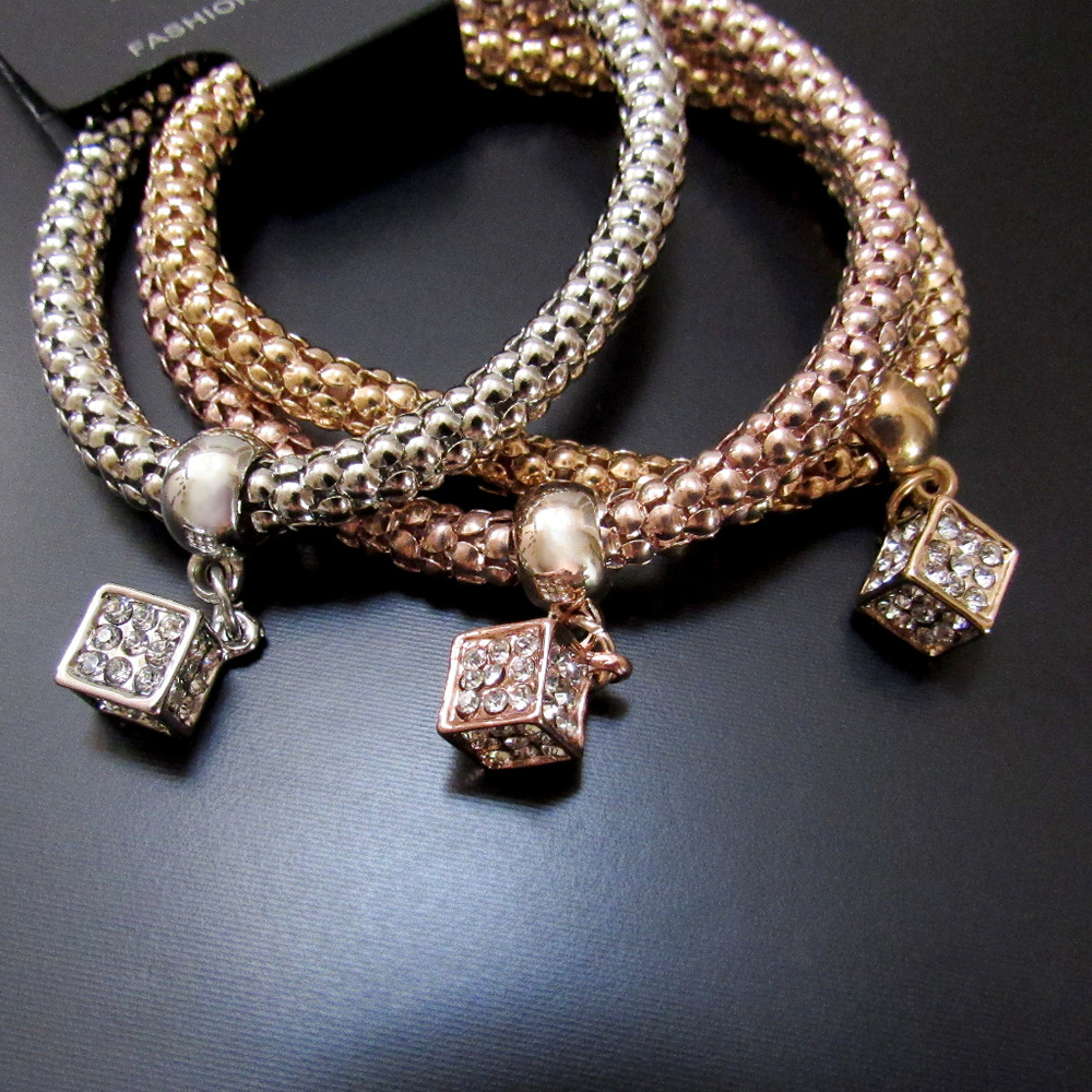 FINAL PRICE 3 Pave Gold Silver Rose Gold Bracelets